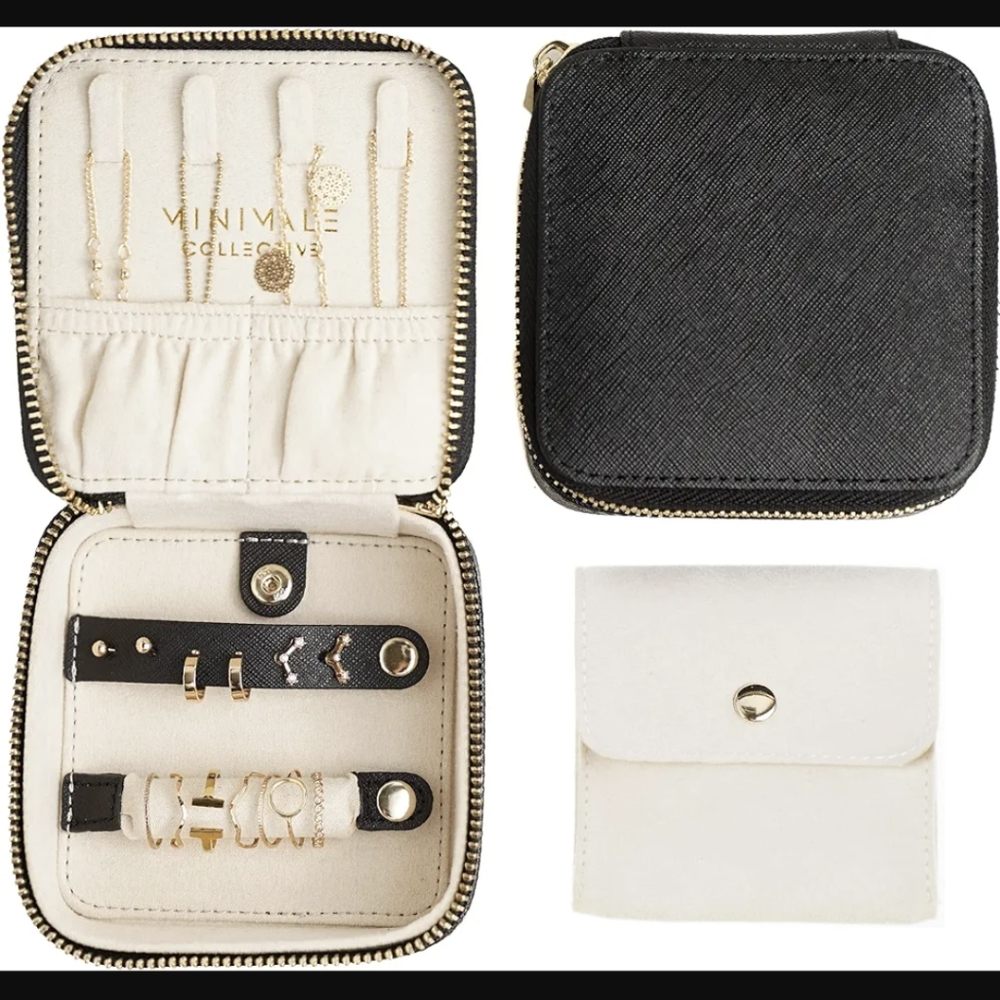 Minimale Travel Jewelry Case Zip Around 🥇 Leather NEW Small